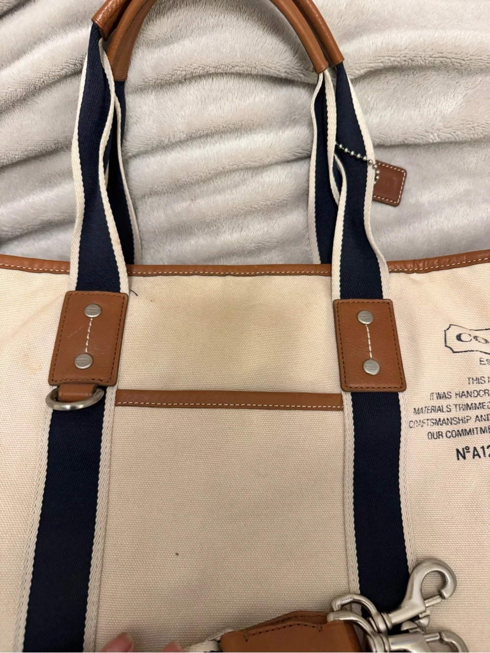 Coach Men’s Canvas & Leather Tote Bag in Cream and Brown